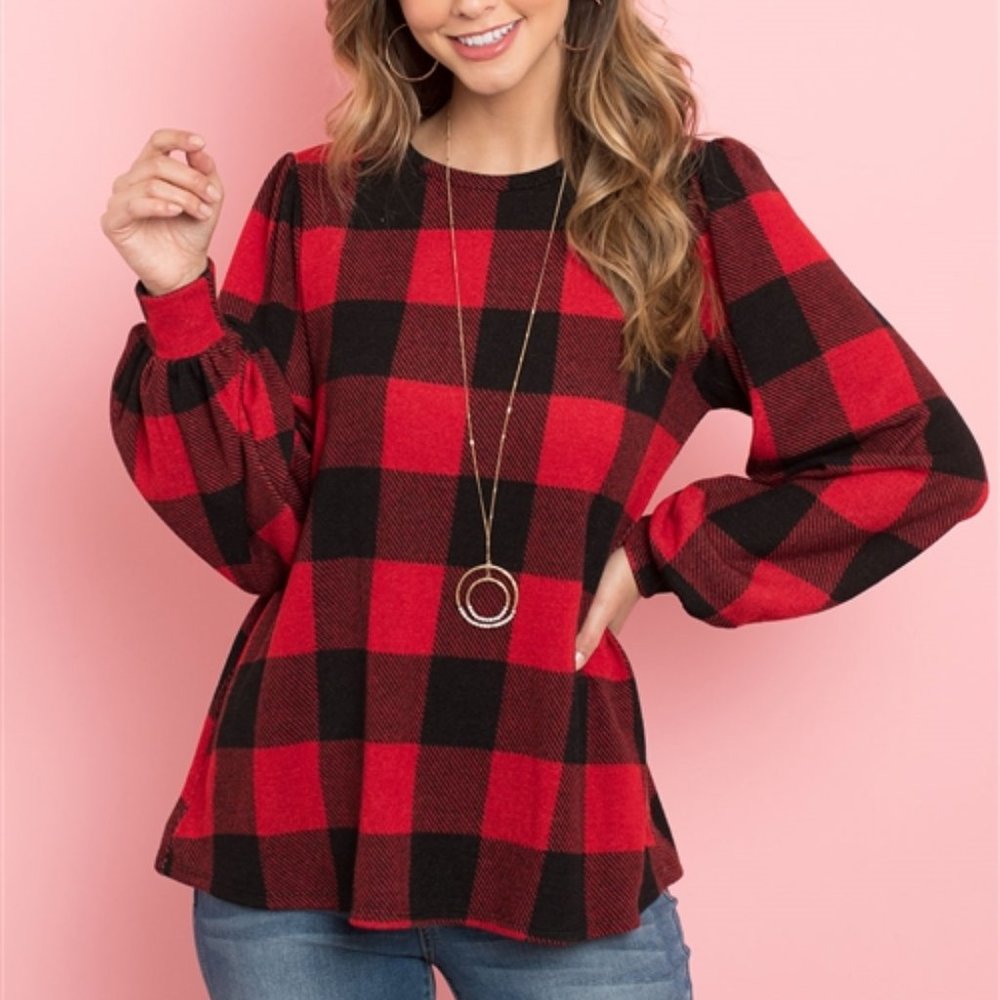 Red & Black plaid top - Picture 1 of 6